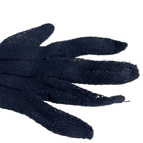 Vintage 1940s Elegant Floral Silk Mesh Dainty Small Sized Navy Blue Pink Flowers - Picture 6 of 16